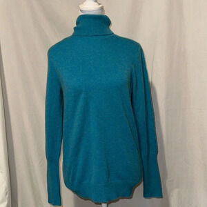 J Crew blue & green wool blend turtleneck sweater size medium